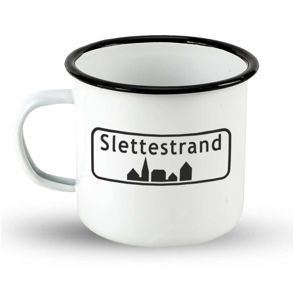 Emailletasse Ortsschild Dänemark "Slettestrand"