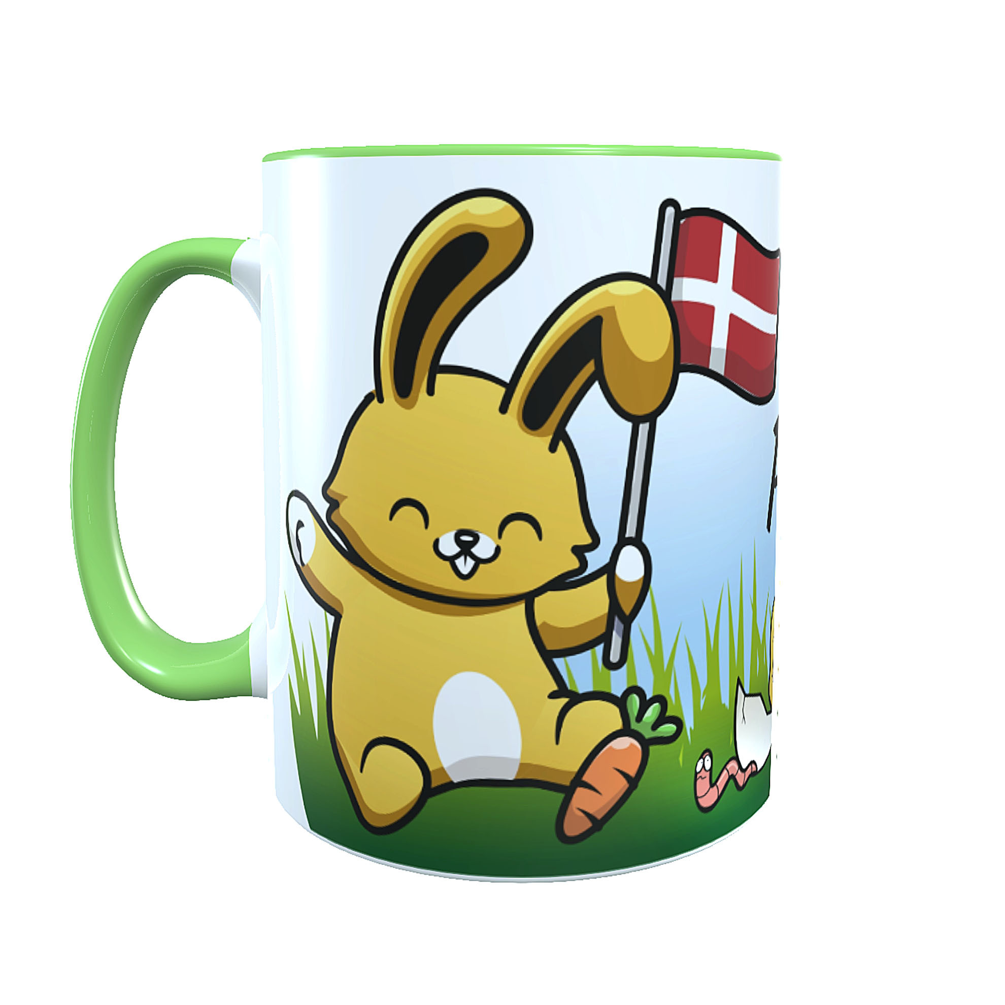 Keramiktasse "God Påske" Motiv Hase Ostern Dänemark mit Wunschname