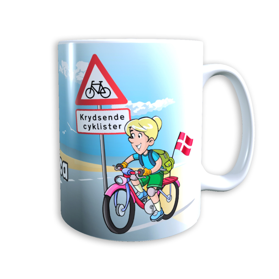 Tasse "Mutter auf Fahrrad" (blonde Haare) Dänemark mit Wunschname