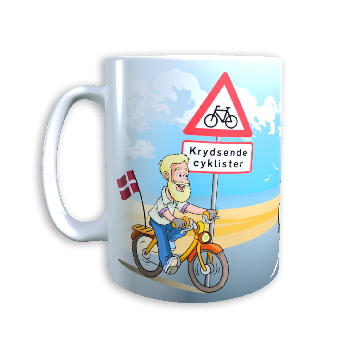 Tasse "Mann auf Fahrrad" (blonde Haare + Bart) Dänemark mit Wunschname