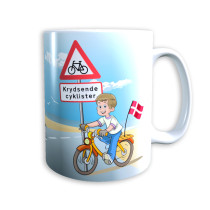 Tasse "Junge auf Fahrrad" (hellbraune Haare) Dänemark mit Wunschname