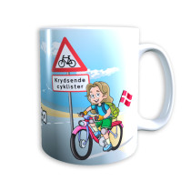 Tasse "Mädchen auf Fahrrad" (hellbraune Haare) Dänemark mit Wunschname