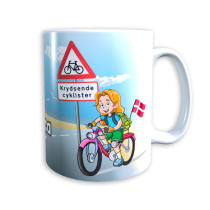 Tasse "Mädchen auf Fahrrad" (rot-orange haare) Dänemark mit Wunschname