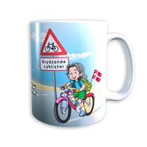 Tasse "Mädchen auf Fahrrad" (schwarze Haare) Dänemark mit Wunschname