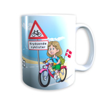 Tasse "Frau auf Fahrrad" (hellbraune Haare) Dänemark mit Wunschname