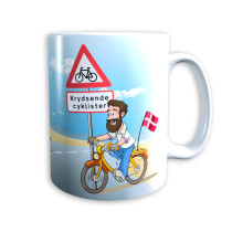 Tasse "Mann auf Fahrrad" (dunkelbraune Haare + Bart) Dänemark mit Wunschname