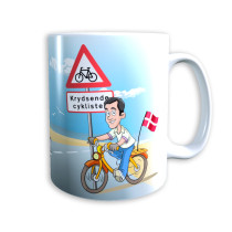 Tasse "Mann auf Fahrrad" (schwarze Haare) Dänemark mit Wunschname