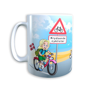 Tasse "Mädchen auf Fahrrad" - Dänemark mit Wunschname