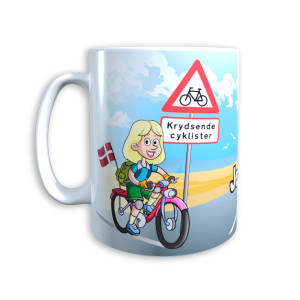 Tasse "Frau auf Fahrrad" - Dänemark mit Wunschname